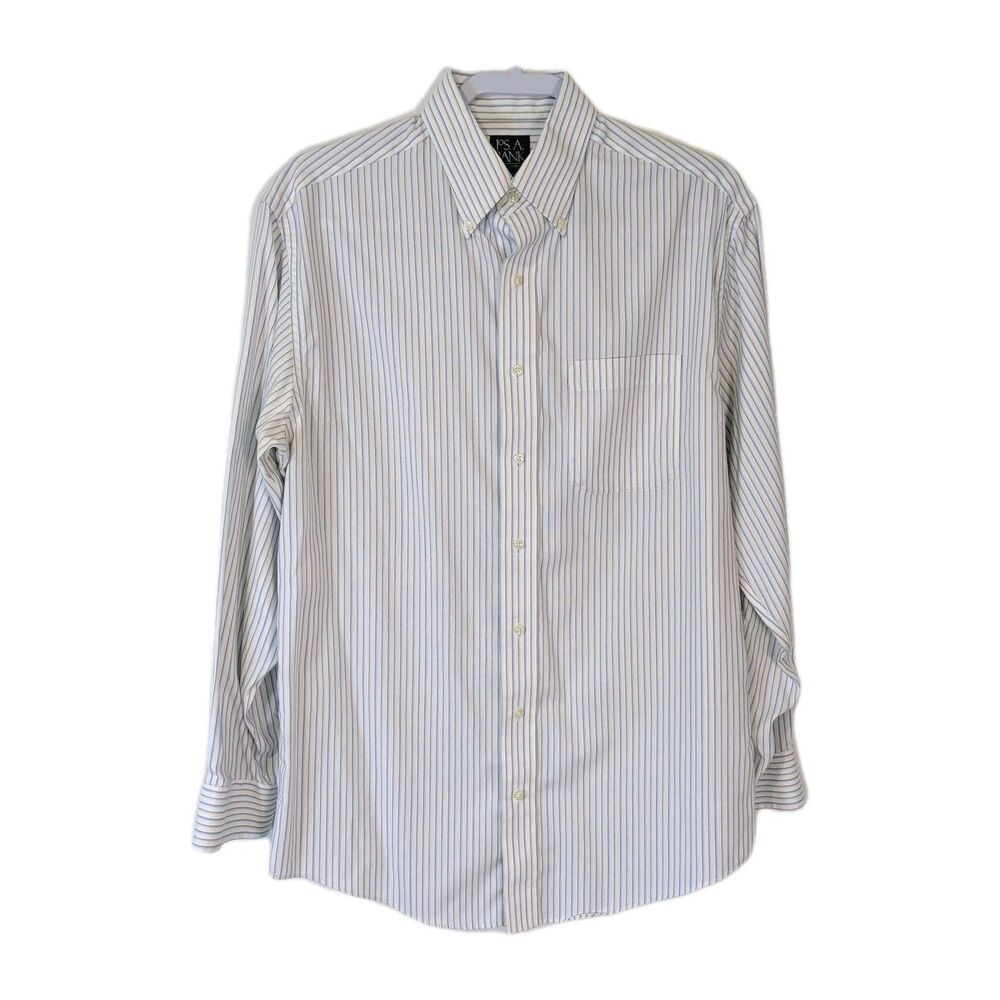 Jos. A. Bank Traveler Men 15.5 34 Traditional Fit Blue Stripe Long Sleeve Shirt